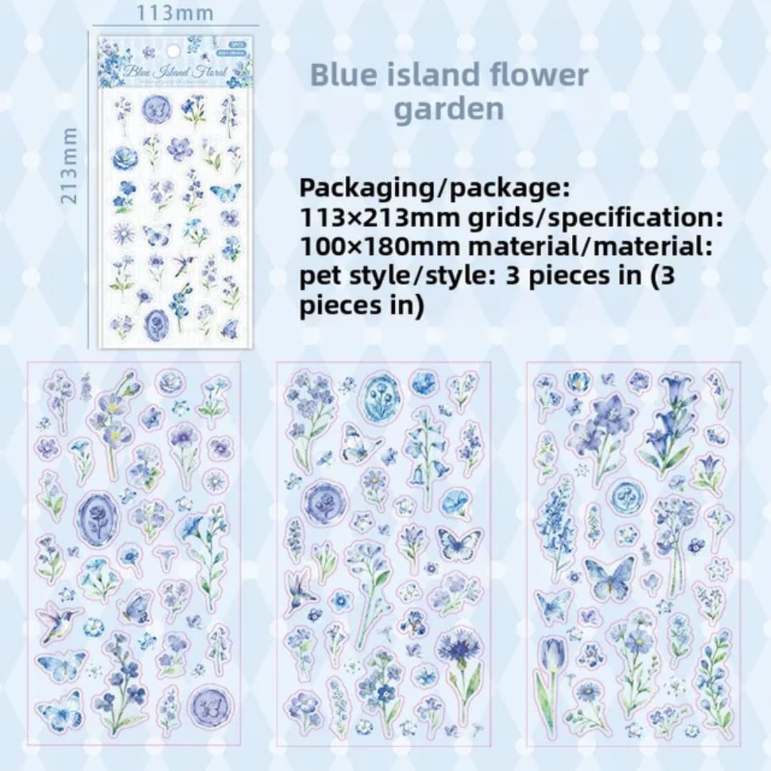 Planillas de stickers - flores azules