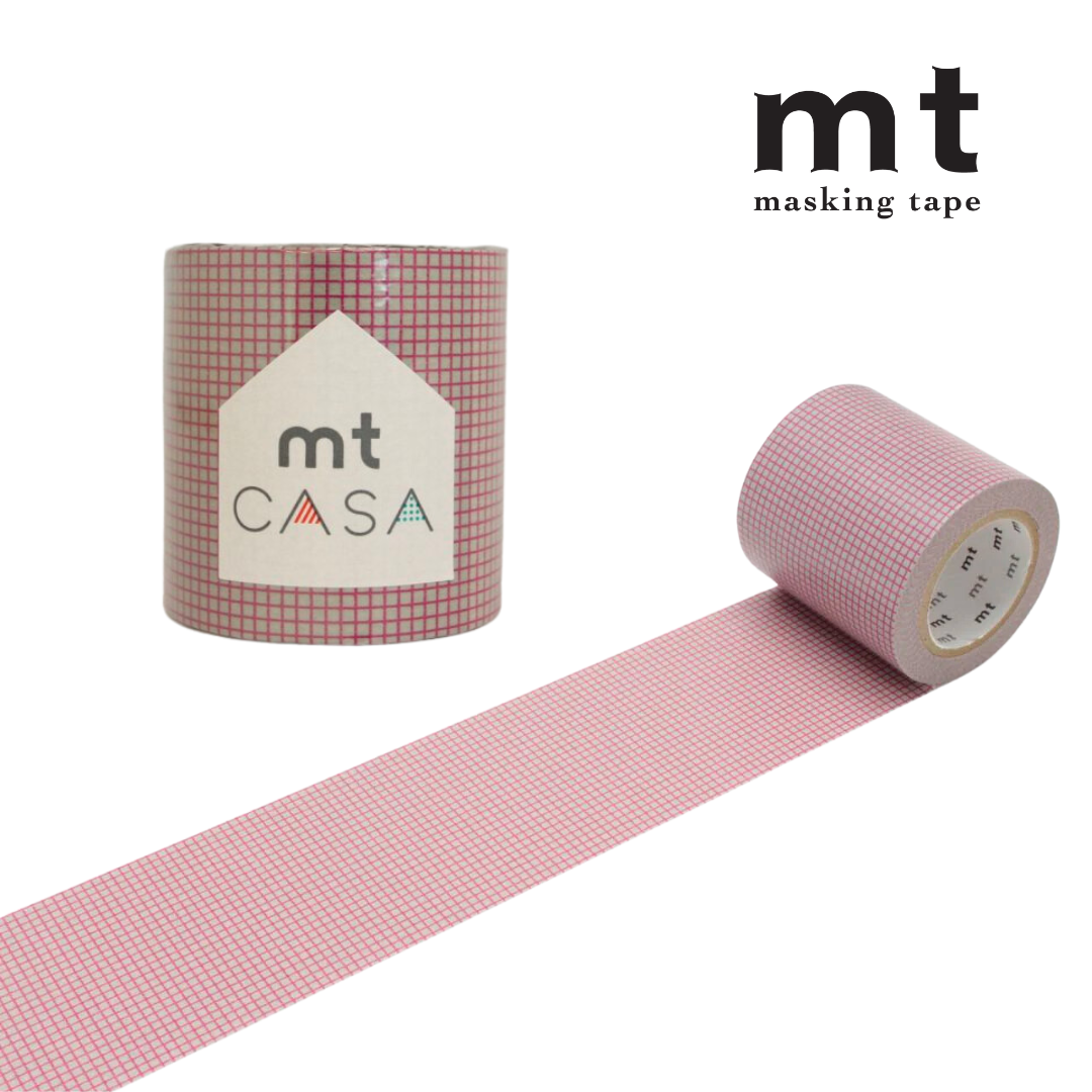 Washi Tape mt - cuadrícula rosa fondo gris