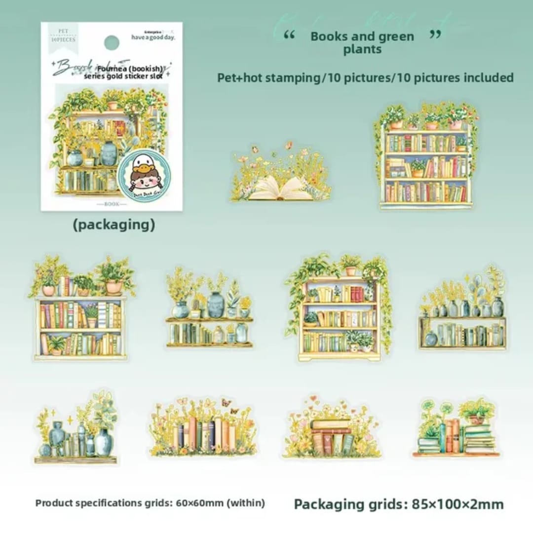 Stickers libros y plantas