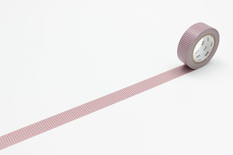 Washi Tape mt - fondo gris, cuadrícula rosa