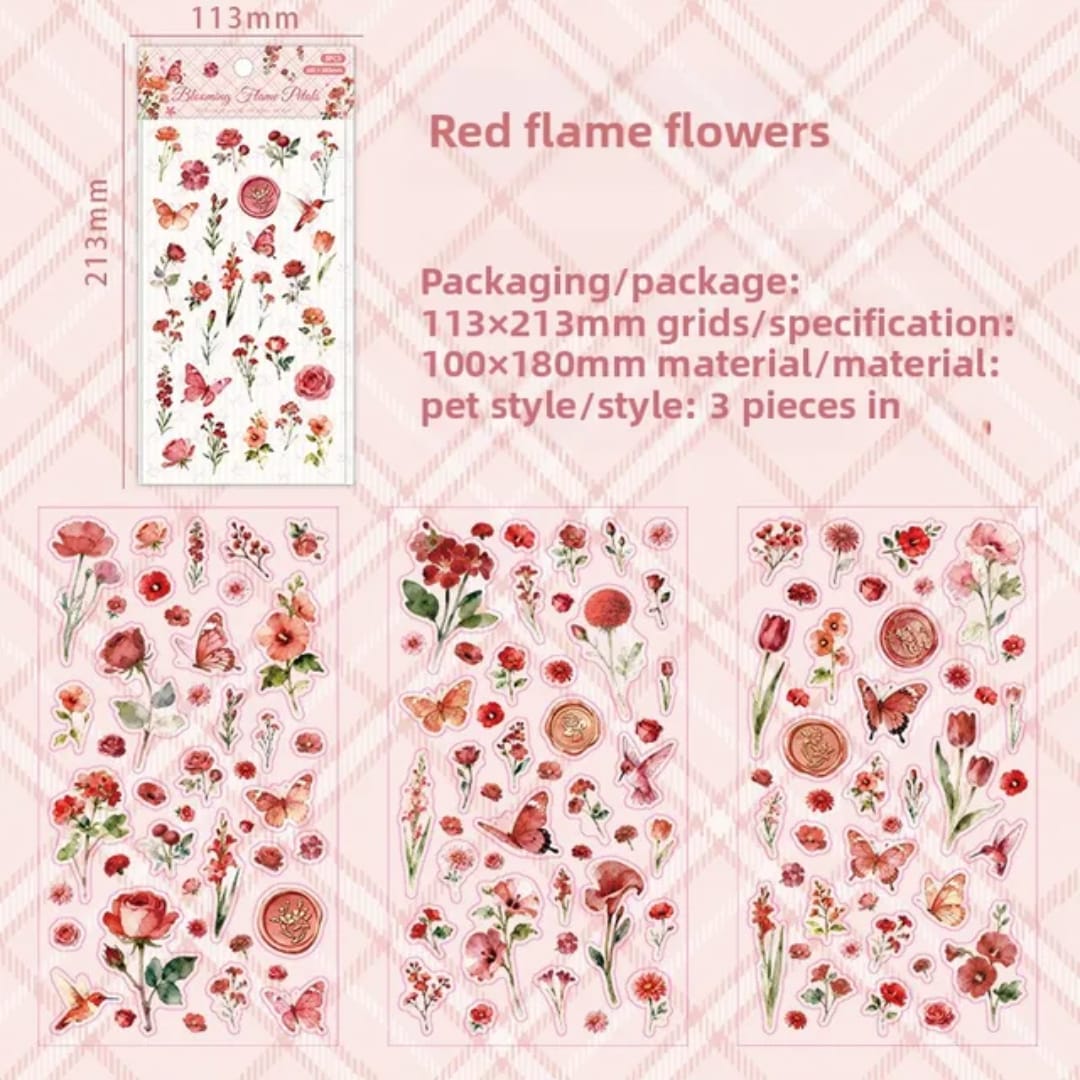 Planillas de stickers - flores rojas