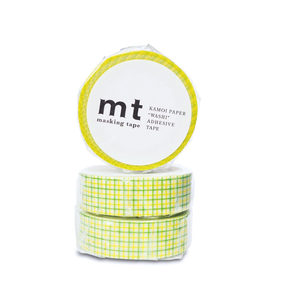 Washi Tape mt - cuadrícula verde con amarillo