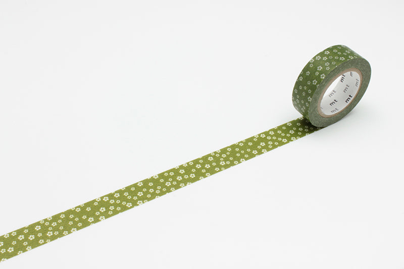 Washi Tape mt - flores blancas fondo verde