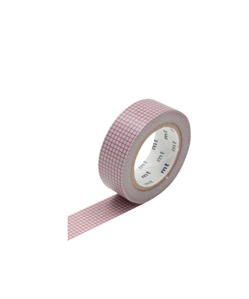 Washi Tape mt - fondo gris, cuadrícula rosa