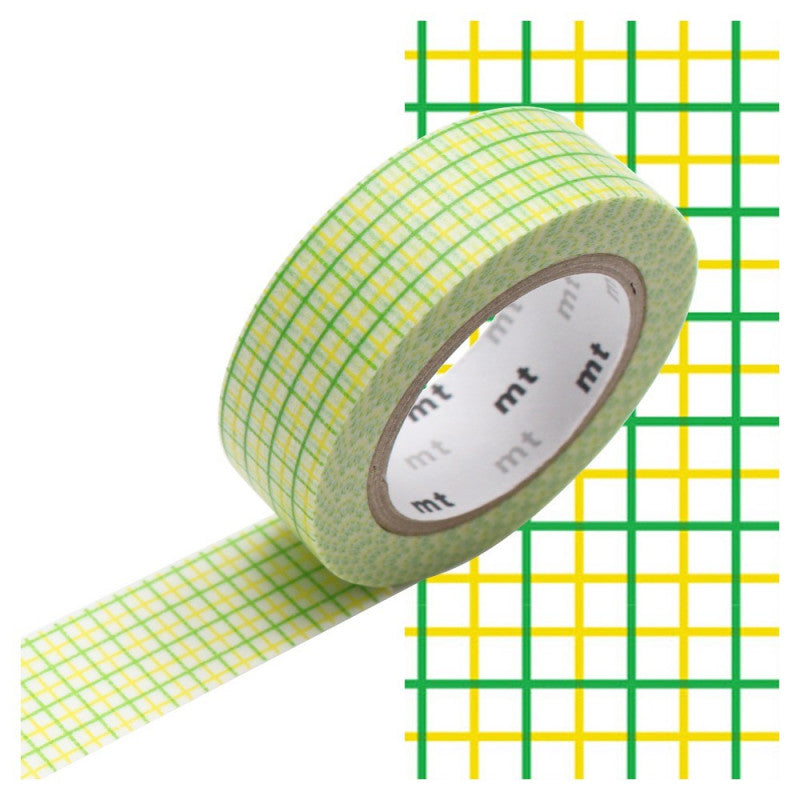 Washi Tape mt - cuadrícula verde con amarillo