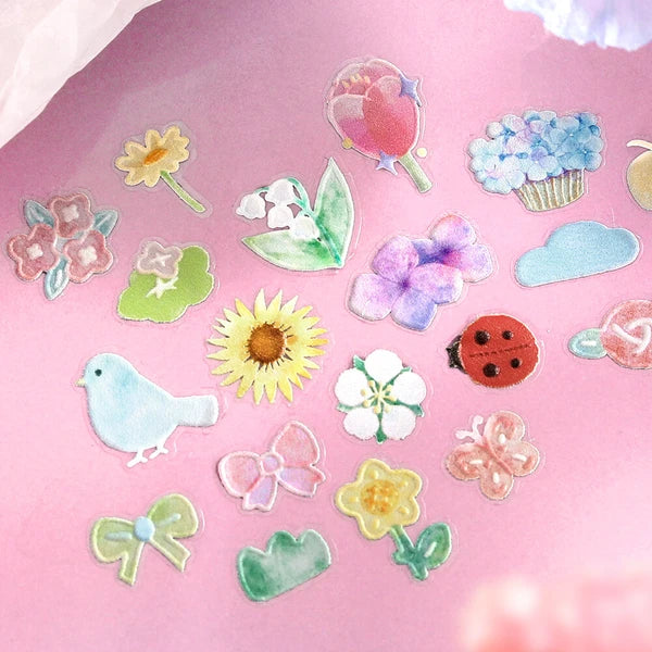 Stickers flores y lluvia