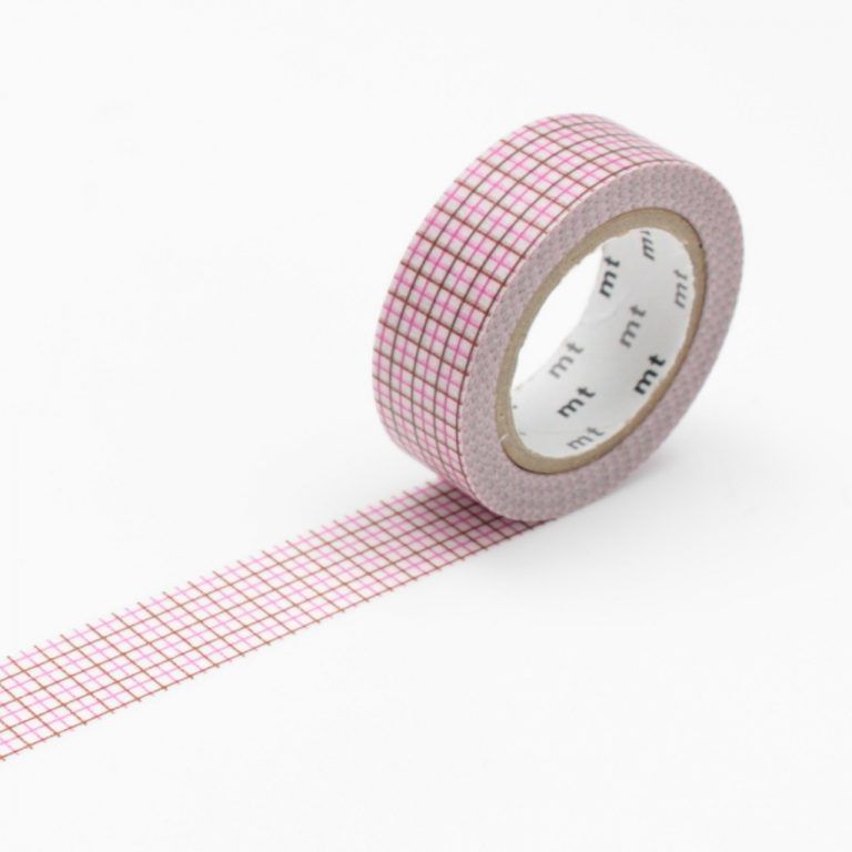 Washi Tape mt - cuadrícula rosa con café