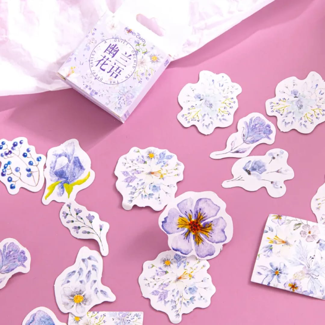 Caja de stickers - flores lila