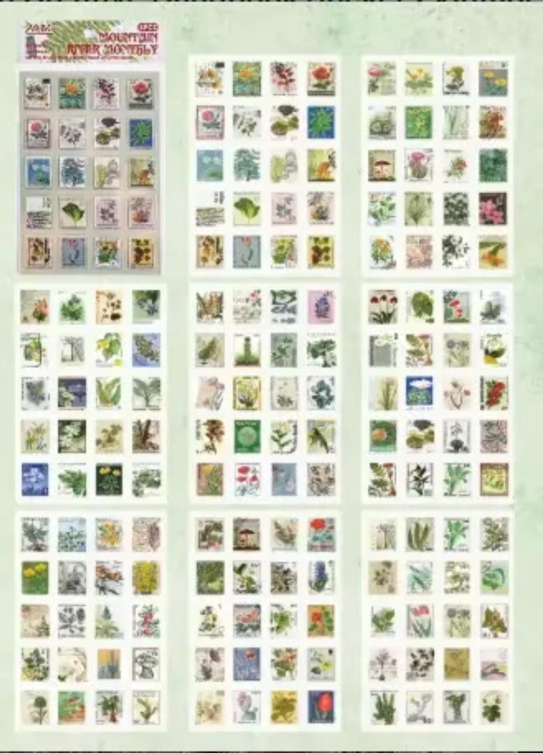 Stickers timbres postales plantas y flores
